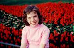 Smiling Girl and Flowers, Pink Shirt, Tween
