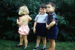 Girl, Boys, siblings, sister, brother, standing, backyard, 1950s, PLPV16P11_02