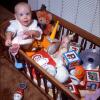 Baby, Girl, Crib, Toys, Infant, creche, teddy bear, raggedy ann, 1960s, PLPV17P05_05
