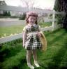 Cutie, smiles, dress, redhead, fence, frontyard, 1940s