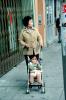 Woman, stroller, sidewalk, pram, pushcart, infant, baby