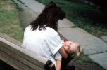 Sleeping Child, Tired, Park Bench, Sitting, July 1989, 1980s, PMCV03P15_07