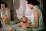 Toddler Laughing with Mom, Baby Bath, child, 1950s, PMCV04P02_09