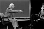 Bucky talking, chalkboard, "Conversations with Buckminster Fuller" event, New York City, POFPCD2927_070
