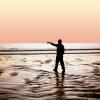 Bucky Pointing, beach, sand, ripples, waves, Pacific Ocean, sunclipse, Santa Monica, California, Wavelets, POFV01P03_15B