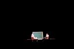 Chalkboard, stage, "Conversations with Buckminster Fuller" event, New York City, POFV01P08_14