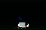 Chalkboard, stage, "Conversations with Buckminster Fuller" event, New York City, POFV01P08_15