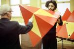 Tetrahedron, Bucky preparing polyhedra models, "Conversations with Buckminster Fuller" event, Oakland, Polyhedra, POFV02P14_08