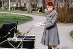 Girl, Bonnet, Coat, Baby Carriage, Winter, Park, 1960s, PORV22P04_13B