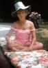 Woman, Hat, Bathingsuit, Backyard, Flowery Lounge Chair, Priscilla Riker, 1968, 1960s, PORV24P09_01