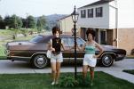 Women, Beehive Hairdo, Home, house, garage, front yard, lawn, July 1973, 1970s, PORV24P13_05