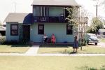 Porch, Front Lawn, home, house, Female, Feminine, woman, lady, building, car, automobiles, vehicles, 1950s, PORV25P03_18