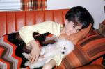 Poodle, woman, sofa, bouffant hairdo, cute, Phyllis, February 1973, 1970s