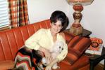 Poodle, woman, sofa, bouffant hairdo, cute, telephone, Phyllis, February 1973, 1970s, PORV25P07_13