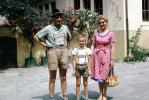 Parents, Mother, Dad, Son, Lederhosen, German Costume, attire, garb, man, woman, purse, dress, shorts, 1950s