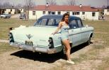 Lady, Woman, Swimsuit, Car, 1955 Dodge Coronet Lancer Hardtop, Automobile, Vehicle, 1950s, PORV26P12_15