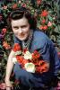 Woman with Tulips, flowers, garden, necklace, hairdo, dress, 1940s, PORV27P10_05