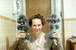 Poodles, woman, smiles, funny, humorous, cute, wall phone, 1950s, PORV28P07_03