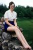 Woman, Cateye Glasses, Smiles, Legs, Akron Ohio, 1950s