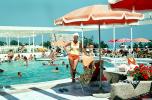 pool, poolside, parasols, umbrellas, female, bathing suite, 1960s