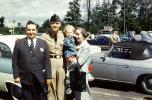 Cars, Father, Son, Military Uniform, cap, 1950s