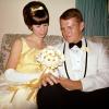 Woman and Man going out on a prom, suit, formal attire, flowers, 1960s, PORV30P09_01