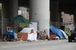 Homeless Encampment, shantytown, tents, shelter, 7th Street, Interstate Highway I-280, POUD01_013