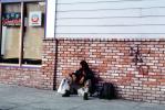 Man Sitting, Sidewalk, Brick, Great Wall Chinese Cafe, POUV01P09_19