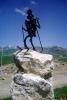 France and Andorra Border, rock, skier statue, 1971, 1970s