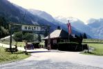 Halt, building, hut, border crossing gate, mountains, Alps, Austria, October 1970, PRAV01P08_15