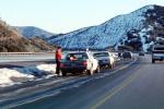 Squad car, CHP, Snow, Interstate Highway I-5, The Grapevine Grade, PRLV01P07_06