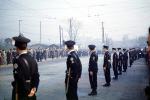 Police line up for General Macarthur leaving Tokyo, April 1951, 1950s, PRLV04P04_02