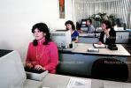 IBM Computers, Business Woman, Businesswoman, monitor, office, worker, employee, desk, people, trader, broker, stocks and bonds, paper, paperwork, 1984, 1980s