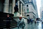 rainy day, madmen, Wall Street, George Washington, steps, buildings, sidewalk, outside, outdoors, 1980s, PWWV01P13_06