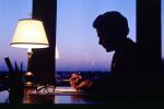 Staying late at the Office, desk, lamp, evening, 1980s