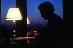 Staying late at the Office, desk, lamp, lampshade, evening, businessman, 1980s, PWWV02P03_04