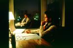 Staying late at the Office, desk, lamp, evening, businessman, 1980s, PWWV02P03_14