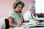 Business Woman, Paper Stacks, paperwork, documents, paperless, phone, bureaucracy, piles, 1980s, PWWV02P09_10
