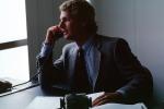 Man, telephone, suit, talking, phone, desk