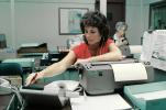 IBM Typewriter, Receptionist, monitor, keyboard, telephone operator, phone, woman, desk, office, 1980s