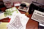 calculator, keyboard, radio, clutter, radio, cordless phone, desk, paperwork, PWWV06P14_08