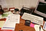 calculator, keyboard, radio, clutter, radio, cordless phone, desk, paperwork, PWWV06P14_10