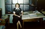 Woman named Violet, Desk, Paperwork, table, office, November 1953, 1950s