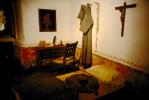 Christ, Cross, monks room, bed, desk, chair, Santa Barbara California, RCTV03P04_05.2648