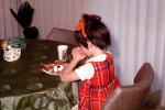 Girl saying grace, prayer, praying, female, food, 1960s, RCTV08P04_01
