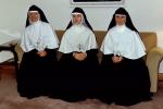 Nuns Sitting, Christian Cross, smiles, women, couch, 1950s