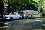 Car, Trailer, forest, trees, glamping, Automobile, Vehicle, 1950s