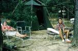 Tent, Girl, Female, Feminine, woman, lady, Adult, Person, Old, Historic, Buggs Island, June 1962, 1960s