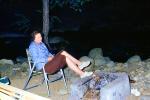 Fire Pit, Campfire, Woman, Sitting, Pensive, April 1962, 1960s