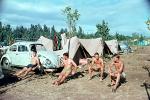 Men, Guys, Volkswagen, VW-Beetle, VW-Bug, Sunburn, Shirtless, Sitting, Tents, 1960s, RVCV02P07_16